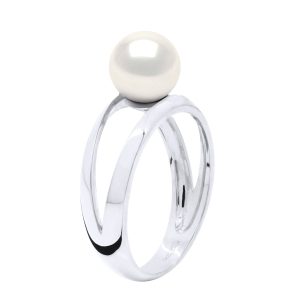 Ateliers Saint Germain Womens Ring – White Gold 375 -Real Cultured Freshwater Pearl Round 8-9 mm – Size L 1/2