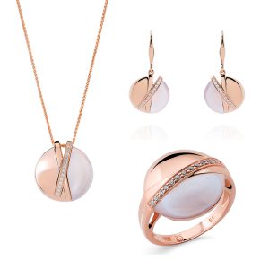 Orphelia ‘Moragene’ WoMens 925 Sterling Silver Set: Necklace + Earrings + Ring – Rose SET-7506/RG – Size N