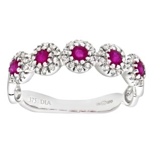 Diamant L’Eternel Womens 9ct White Gold Diamond and Ruby Eternity Ladies Ring – Size V