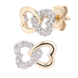 Diamant L’Eternel Womens 9ct Yellow Gold Diamond Linked Hearts Stud Earrings – One Size