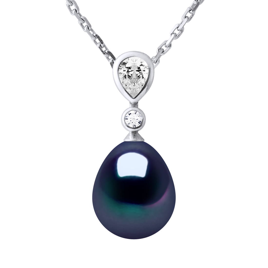 Diadema Womens DROP Necklace Freshwater Pearl Jewelry 9-10mm Black 925 Silver - One Size