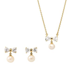 Orphelia ‘Sparkle’ WoMens 925 Sterling Silver Set: Chain-Pendant + Earrings – Gold SET-7512 – One Size