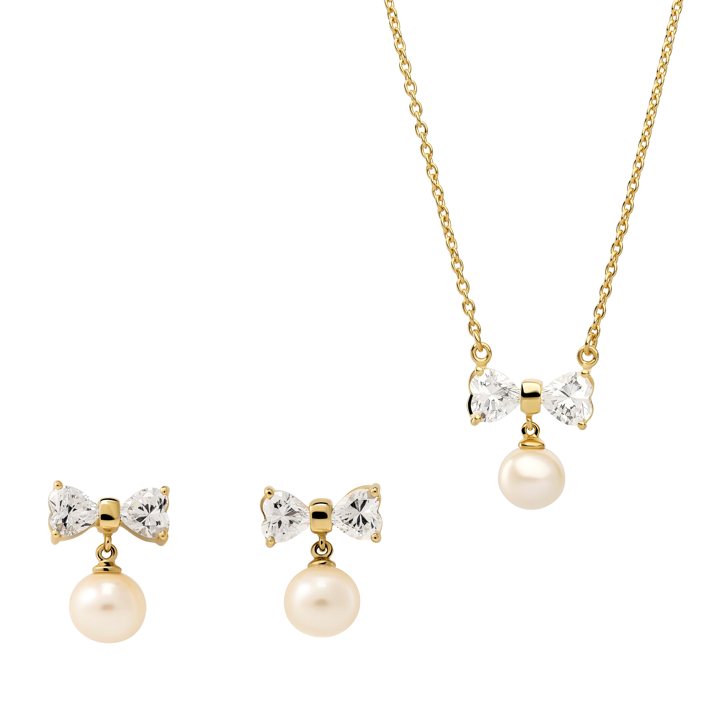 Orphelia 'Sparkle' WoMens 925 Sterling Silver Set: Chain-Pendant + Earrings - Gold SET-7512 - One Size