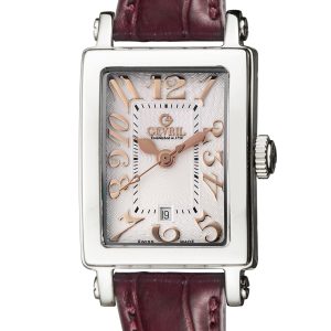 Gevril WoMens Super Mini White Dial Calfskin Leather Watch – Burgundy – One Size