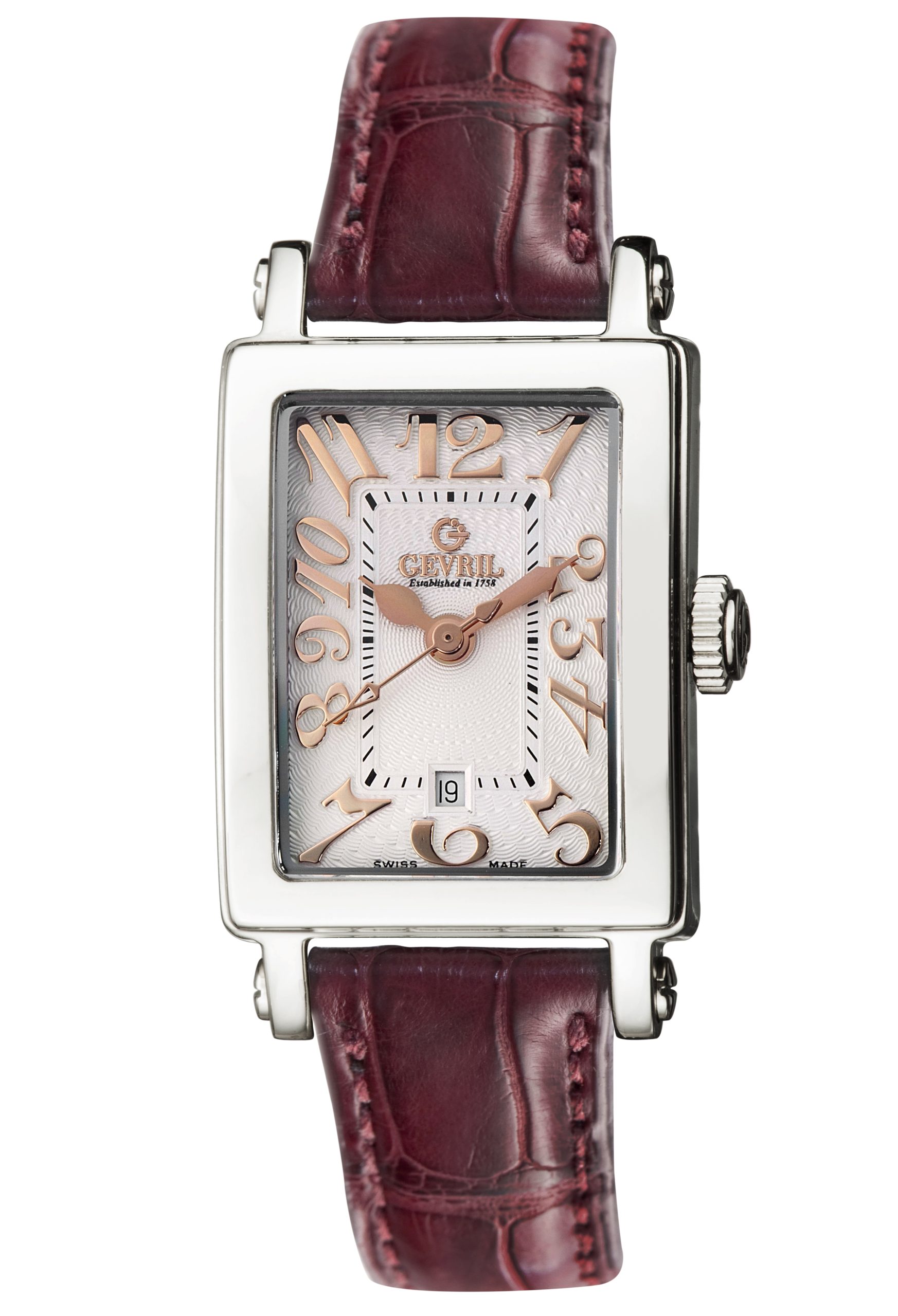 Gevril WoMens Super Mini White Dial Calfskin Leather Watch - Burgundy - One Size