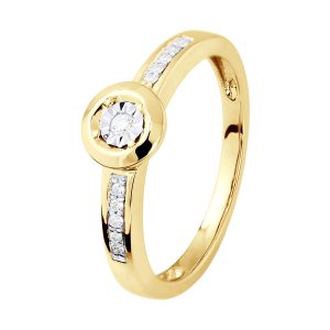 Diadema Womens Diamond Solitaire supported 0,070 Cts Illusion 1 Ct Yellow Gold – White – Size L 1/2