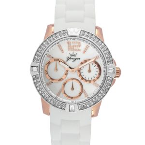 Yonger & Bresson Womens and White Dial Rose Gold Watch Rubber – One Size