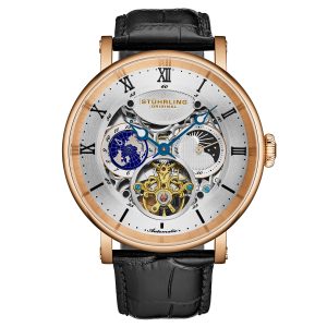 Stührling Mens Dual Time Automatic Majestic Skeleton – Rose – One Size