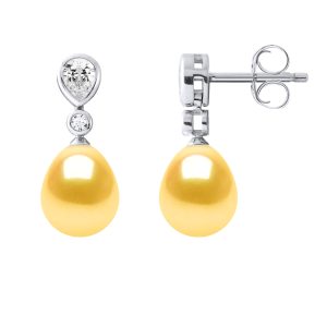 Diadema Womens Drop Earrings Jewelry Sweet Water Beads 7-8mm Golden Pears 925 – Gold Silver – One Size