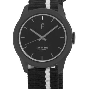 Johan Eric : naestved, Mens, black dial watch, sporty canvas w white stripe.. – One Size