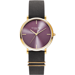 Victoria Hyde London Womens Watch Seven Sisters Simple Leather, grey purple – Black/Gold Stainless Steel – One Size