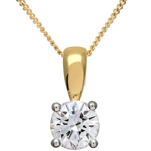 Diamant L’Eternel Womens Diamond Solitaire Pendant, 18ct Yellow Gold IJ/I Round Brilliant Certified 0.75ct Weight – One Size