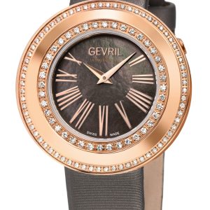 Gevril WoMens Gandria Swiss Diamond Bronze Grey MOP Dial, Genuine Italian Made Leather Watch – One Size