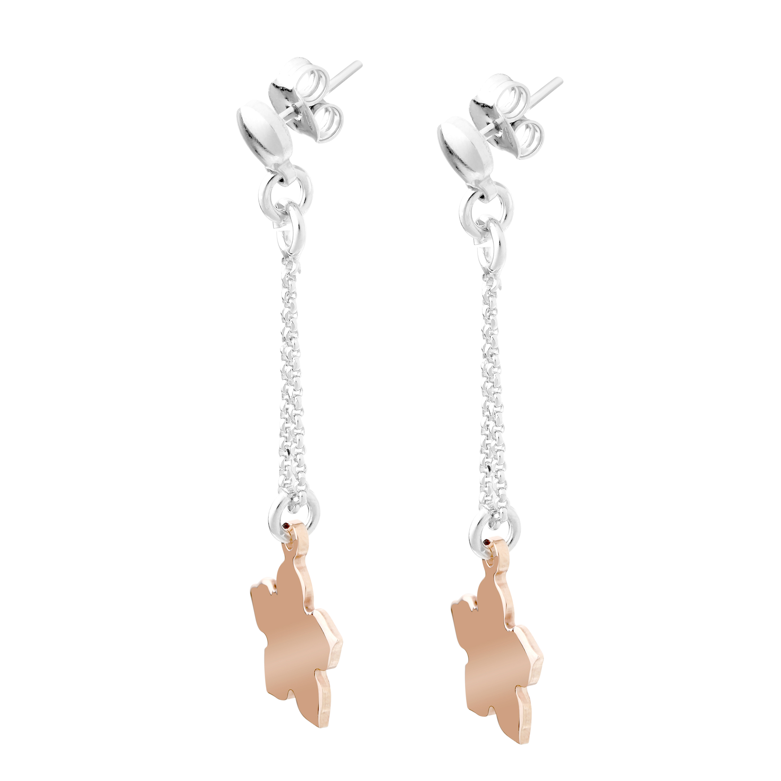 Orphelia 'Dilara' WoMens 925 Sterling Silver Drop Earrings - Silver/Rose ZO-7184 - Silver & Rose Gold - One Size