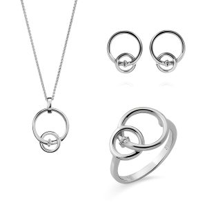 Orphelia ‘Antoine’ WoMens 925 Sterling Silver Set: Necklace + Earrings + Ring – SET-7503 – Size L