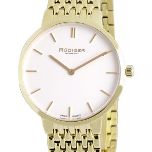 Rudiger : Kassel Mens White Watch.. – Gold Stainless Steel – One Size