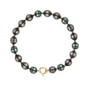 Diadema Womens – Bracelet – Real Tahitian Pearls – Rainbow – Yellow Gold – Natural – One Size