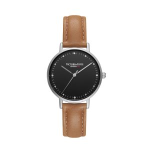 Victoria Hyde London Womens Watch Metropolitan Crystal Leather, brown – Black/Brown Stainless Steel – One Size