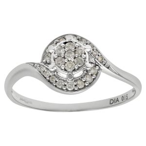 Diamant L’Eternel Womens Ladies 9ct White Gold 15pts Diamond Fancy Cluster Ring – Size J
