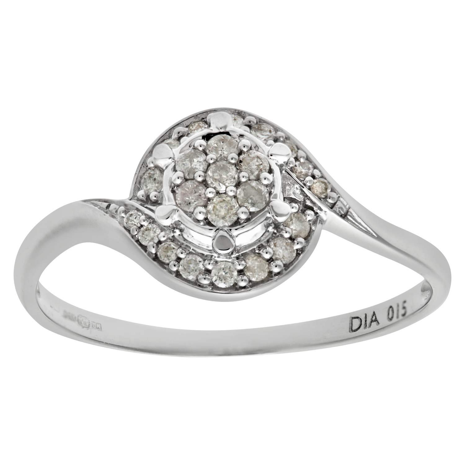 Diamant L'Eternel Womens Ladies 9ct White Gold 15pts Diamond Fancy Cluster Ring - Size J