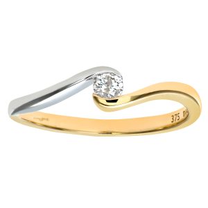 Diamant L’Eternel Womens 9ct Yellow/White Gold Diamond Single Stone Twist Ladies Ring – Size H