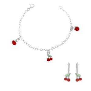 Orphelia Childrens Unisex ‘Apple’ Child’s 925 Sterling Silver Set: Bracelet + Earrings – SET-7149/2 – One Size