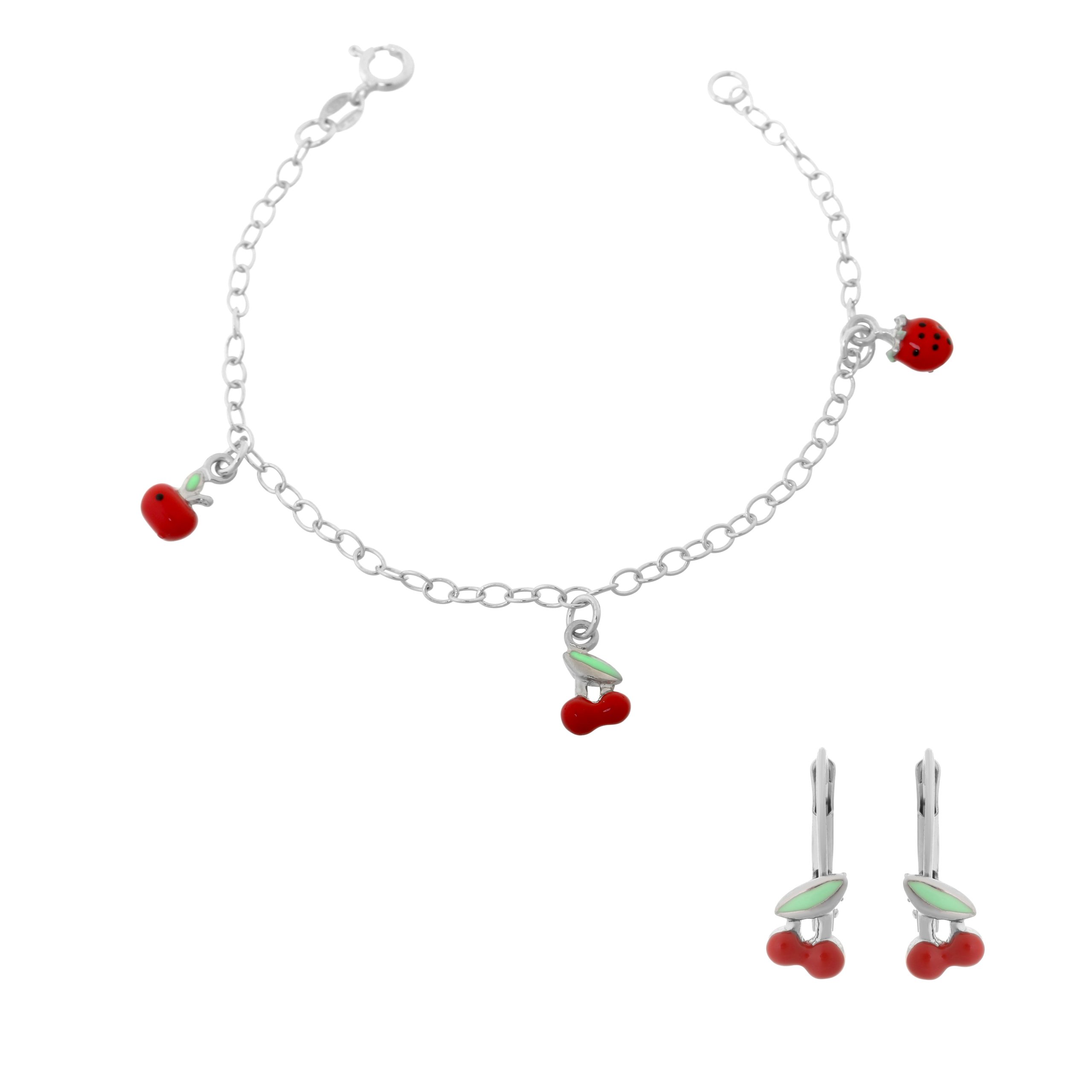 Orphelia Childrens Unisex 'Apple' Child's 925 Sterling Silver Set: Bracelet + Earrings - SET-7149/2 - One Size