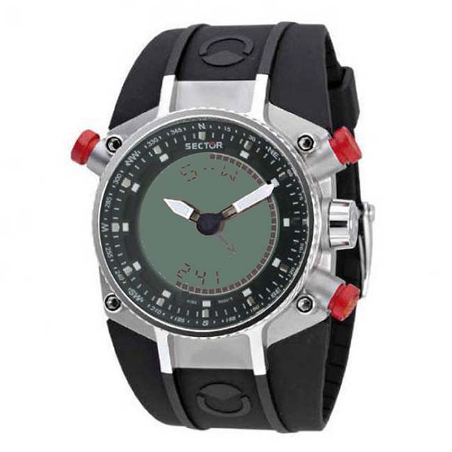 Sector Mens : Compass Chrono Watch - Black Rubber - One Size