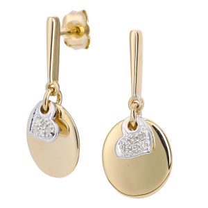 Diamant L’Eternel Womens 9ct Yellow and White Gold Diamond Heart Charm Earrings – One Size