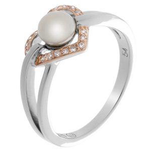 Orphelia WoMens 925 Sterling Silver Ring – Silver/Rose ZR-7233 – Silver & Rose Gold – Size O 1/2