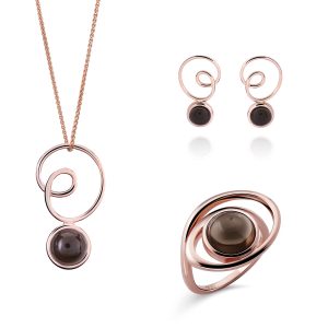 Orphelia ‘Eugenia’ WoMens 925 Sterling Silver Set: Necklace + Earrings + Ring – Rose SET-7495 – Size O 1/2