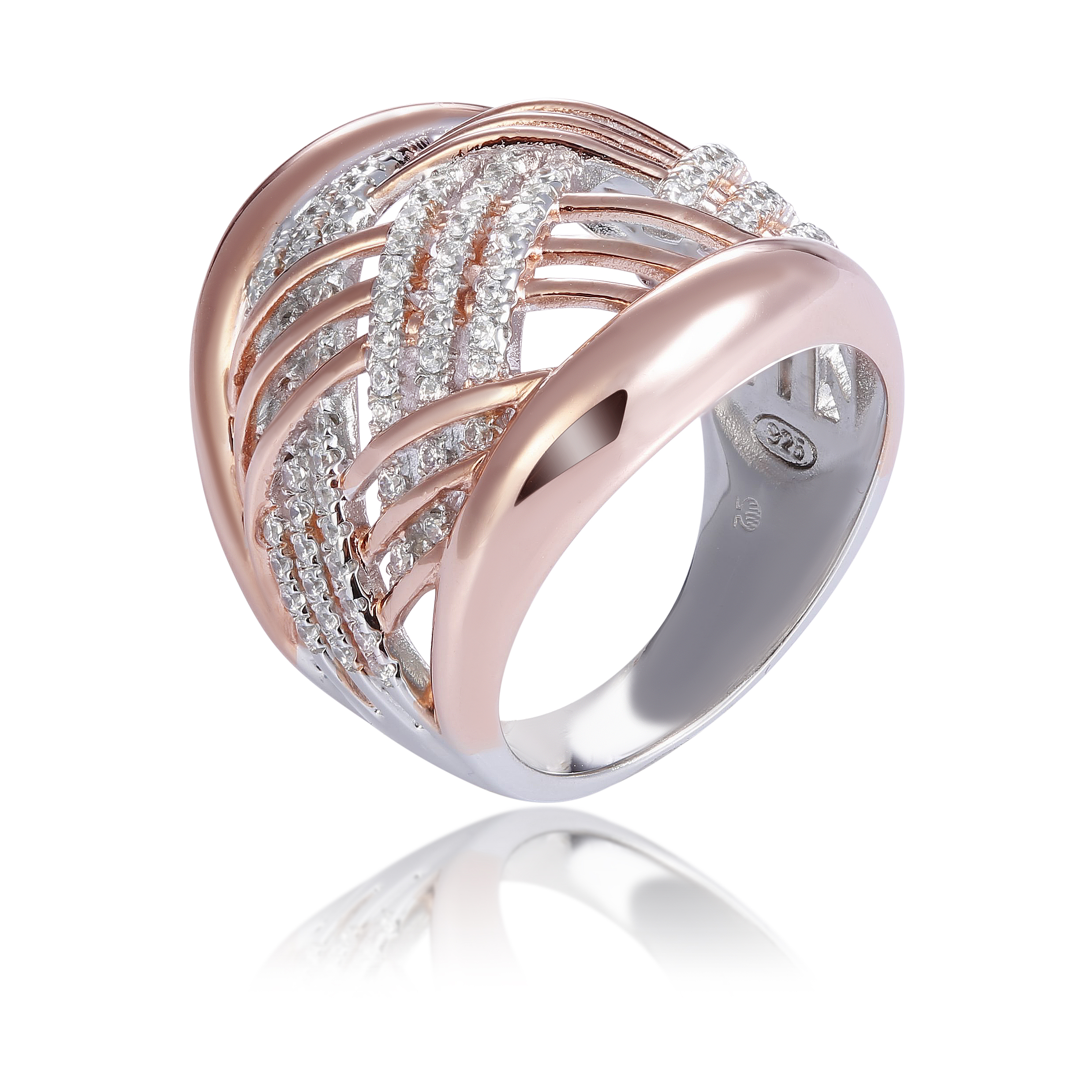 Orphelia WoMens 925 Sterling Silver Ring - Silver/Rose ZR-7447 - Silver & Rose Gold - Size N