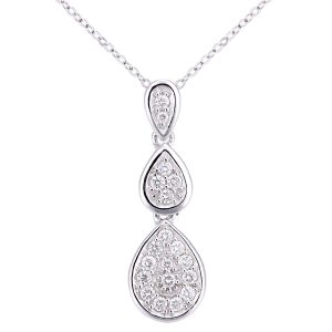 Diamant L’Eternel Womens 18ct White Gold Diamond Teardrops Design Pendant Necklace of Length 46cm – One Size