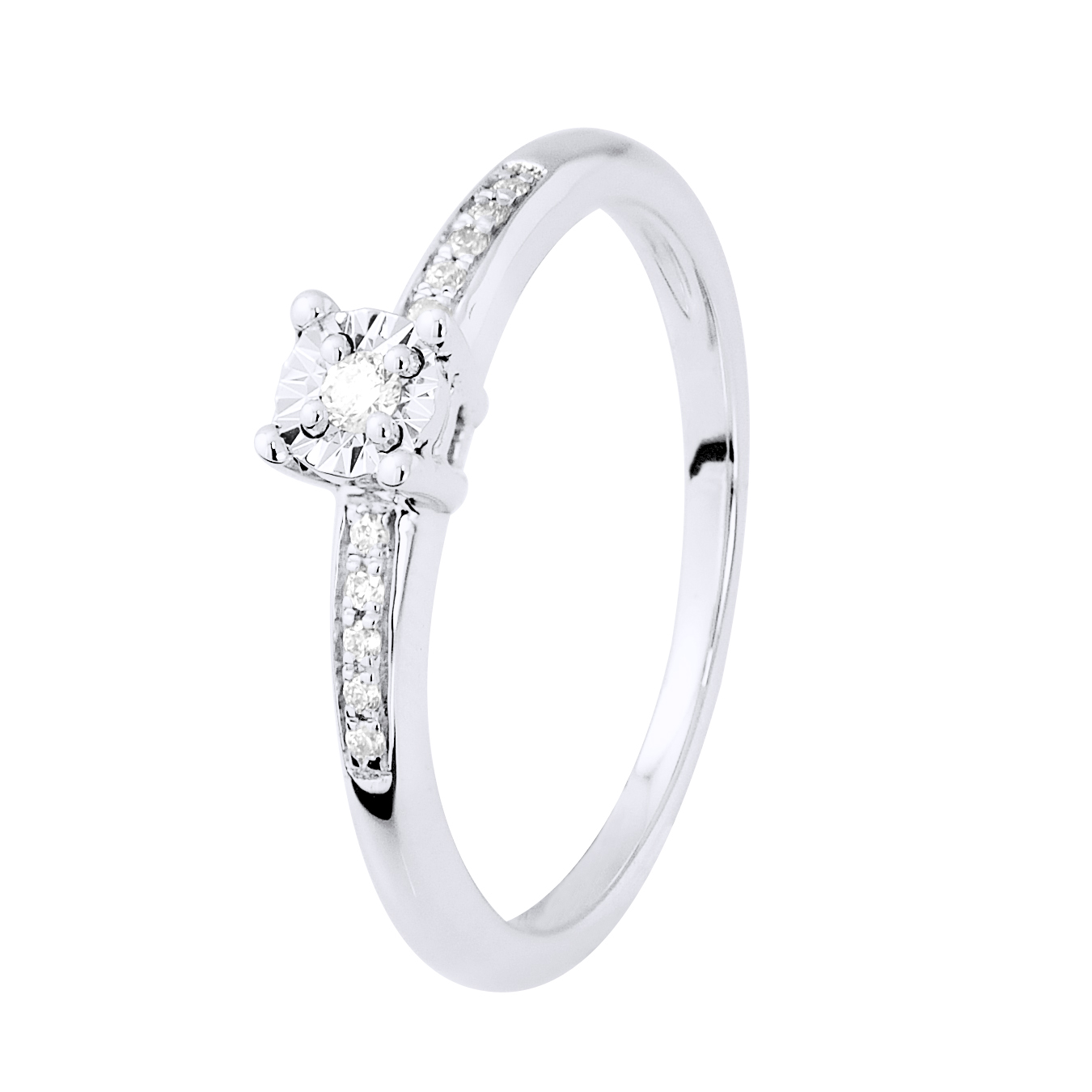 Diadema Womens Diamond Solitaire supported 0,070 Cts Illusion 1 Ct White Gold set with four claws - Size Q
