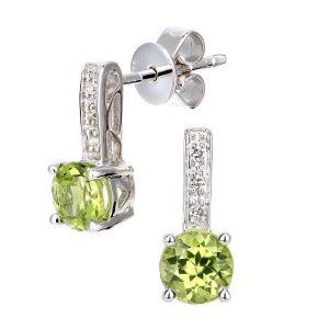 Diamant L’Eternel Womens 9ct White Gold Diamond and Peridot Gemstone Round Cut Drop Earrings – One Size
