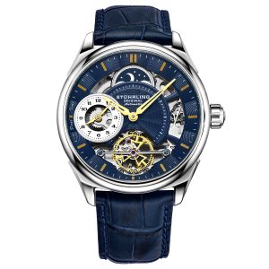 Stührling Mens Navy Blue Presidia Automatic 42mm Skeleton – Silver – One Size
