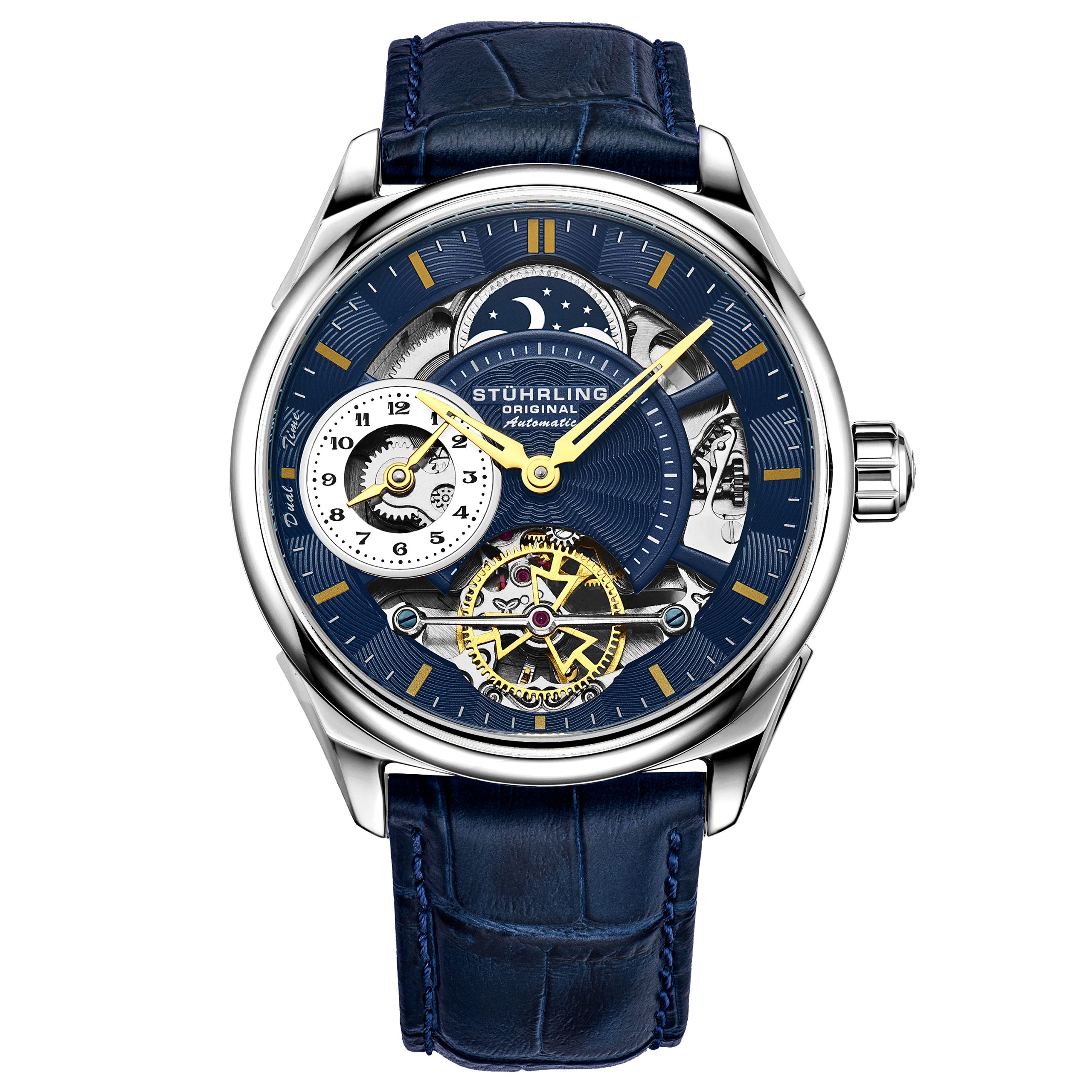 Stührling Mens Navy Blue Presidia Automatic 42mm Skeleton - Silver - One Size