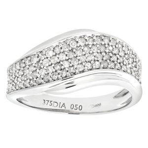 Diamant L’Eternel Womens 9ct White Gold 050ct Diamond Half Eternity Wave Ring – Size P