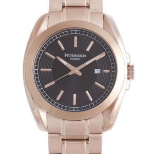 Rudiger : Mens Dresden Black Watch – Gold Stainless Steel – One Size