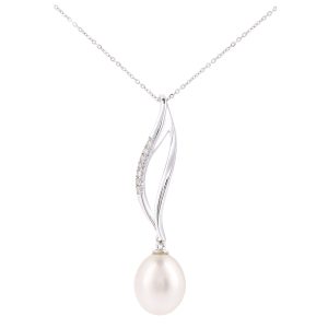 Diamant L’Eternel Womens 9ct White Gold, 0.05ct Diamonds with Cultured pearl Pendant – One Size