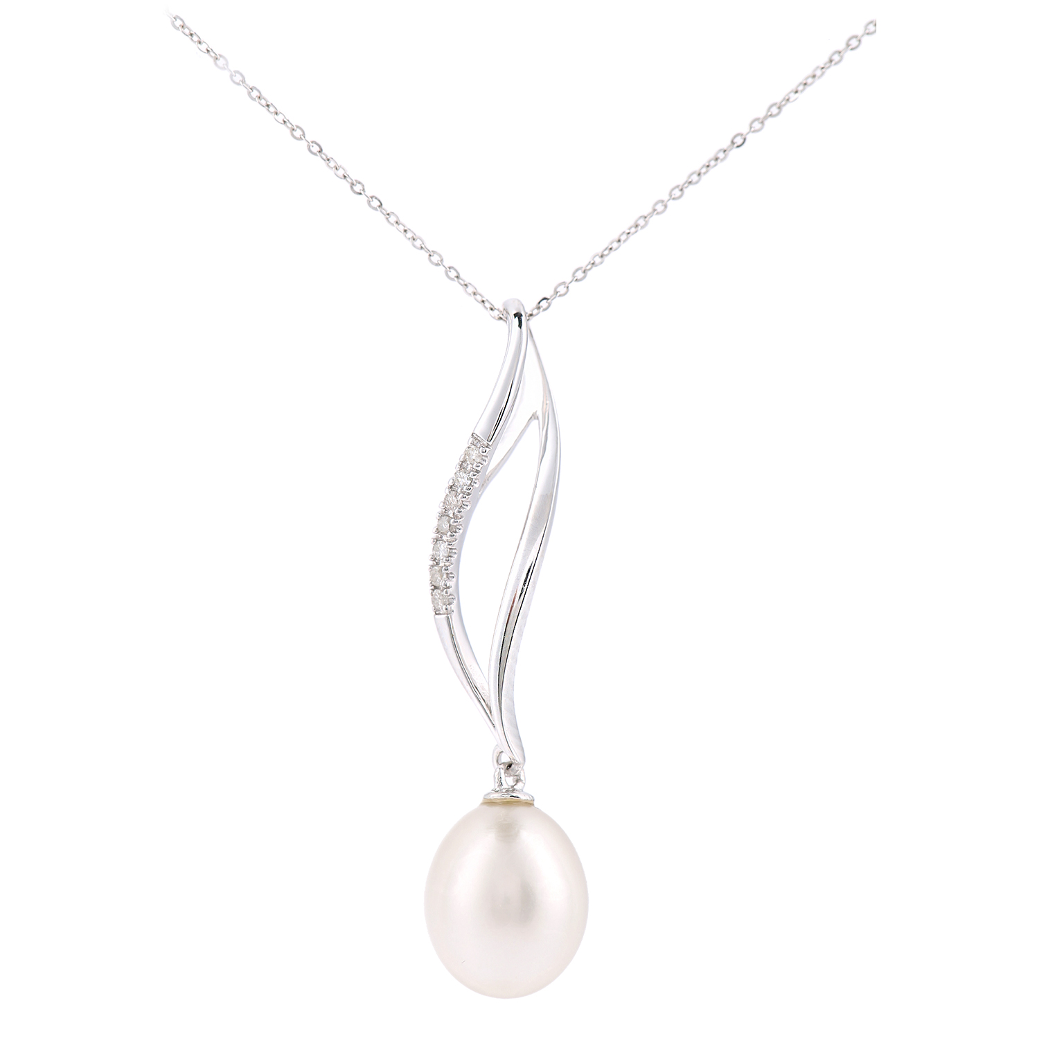 Diamant L'Eternel Womens 9ct White Gold, 0.05ct Diamonds with Cultured pearl Pendant - One Size