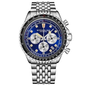 Stührling Mens Japanese Chronograph RaceWay 1010 44mm Quartz Watch – Blue – One Size