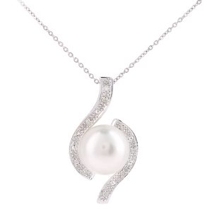 Diamant L’Eternel Womens 9ct White Gold, 0.05ct Diamonds with Cultured pearl Pendant – One Size