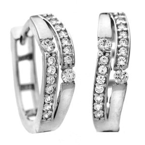 Diamant L’Eternel Womens 9ct White Gold Double Row Cubic Zirconia Hoop Earrings – One Size