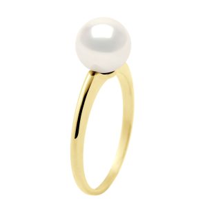 Ateliers Saint Germain Womens Ring – White Gold – Real Cultured Freshwater Pearl Round 7-8 mm – Size Q