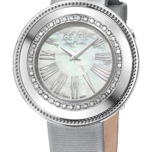 Gevril WoMens Gandria Swiss Diamond White MOP Dial, Genuine Italian Made Satin Watch – Silver – One Size