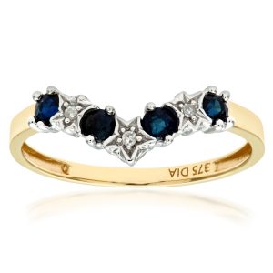 Diamant L’Eternel Womens 9ct Yellow Gold Sapphire And Diamond Wishbone Ring – Size K