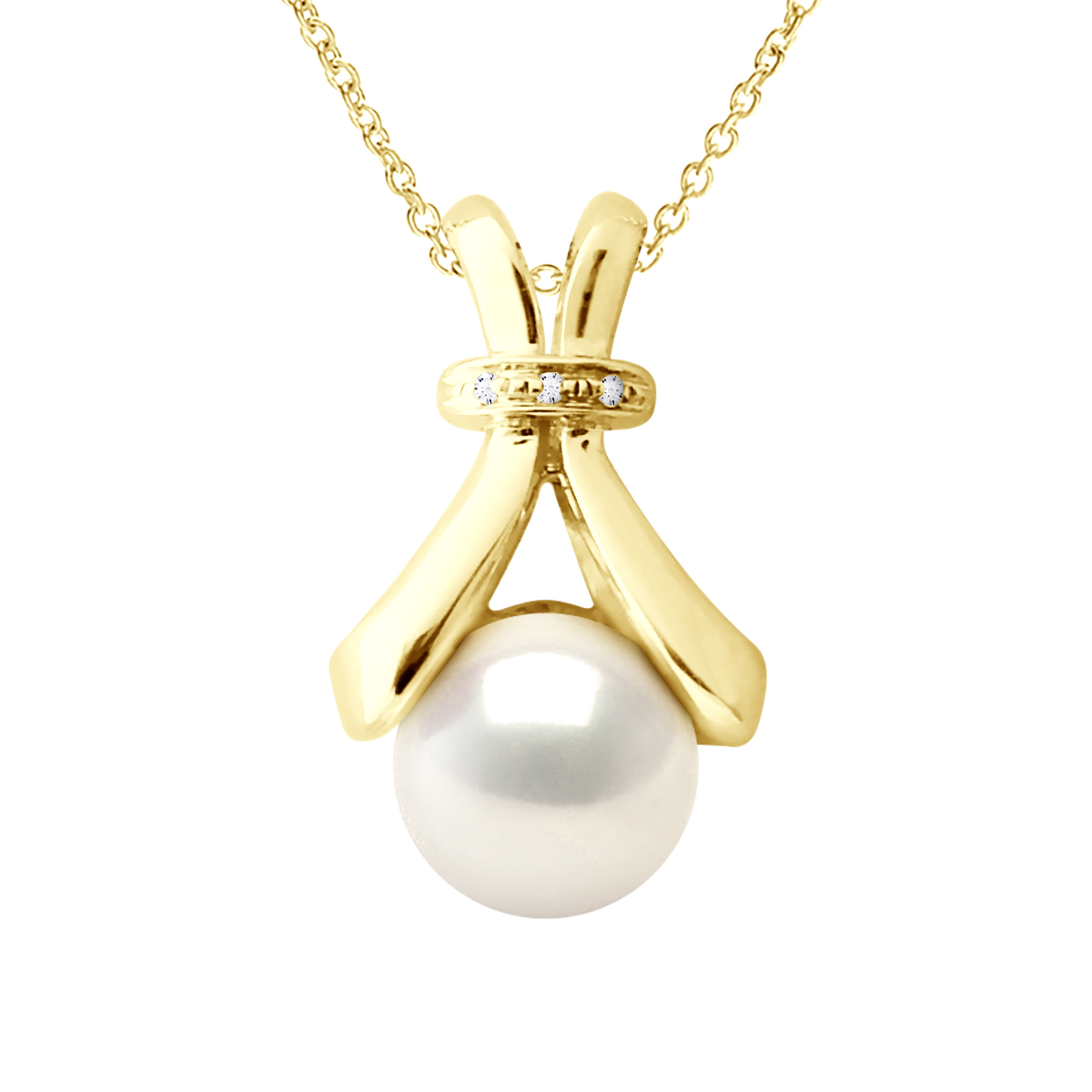 Ateliers Saint Germain Womens Necklace Jewelry Diamond 0.01Cts Yellow Gold and Real Cultured Freshwater Pearl Button 6-7 mm - One Size