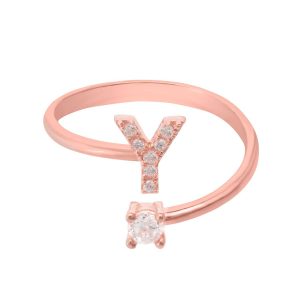 Latelita Womens Initial Ring Rosegold Y – Pink Sterling Silver – One Size