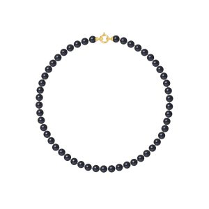 Diadema Womens – Necklace – Princess – Real Freshwater Pearls – Black – Yellow Gold – One Size